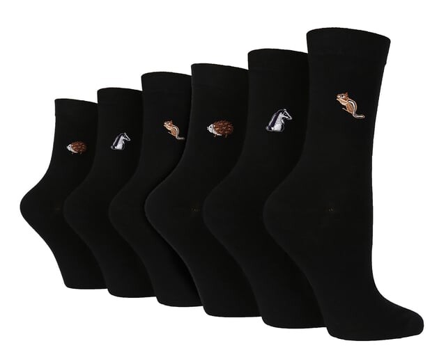 

Милые вышитые носки из хлопка с лесными животными Wildfeet, черный