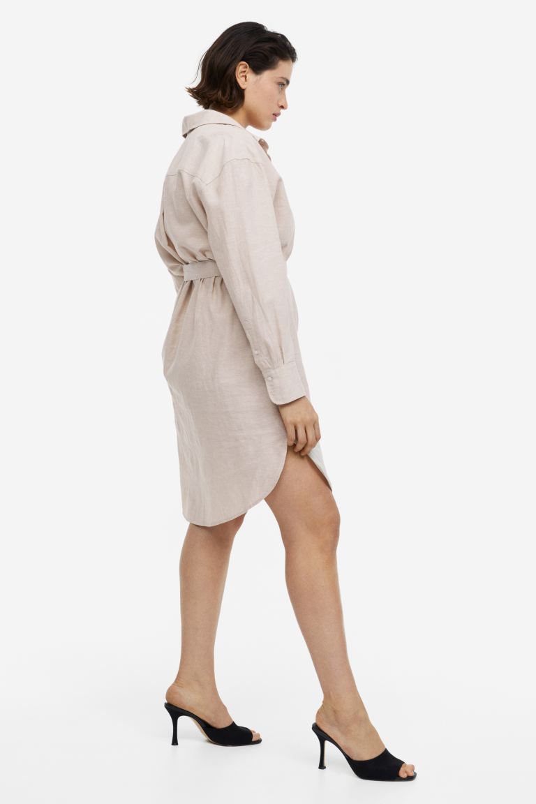 Платье-рубашка из смесового льна H&M, светло-бежевый