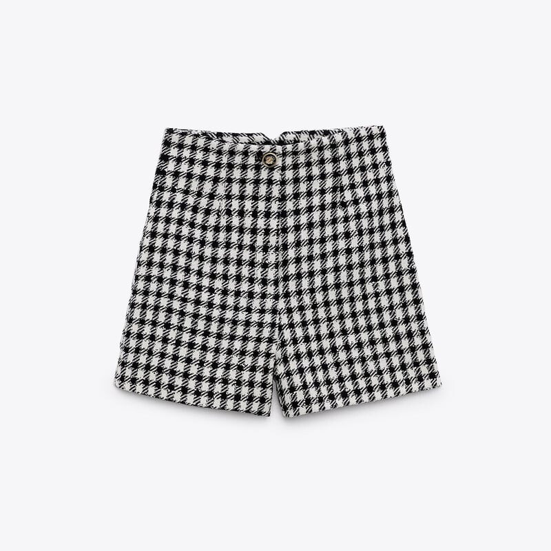 

Шорты Zara Hi-rise Gingham Bermuda, бежевый/черный