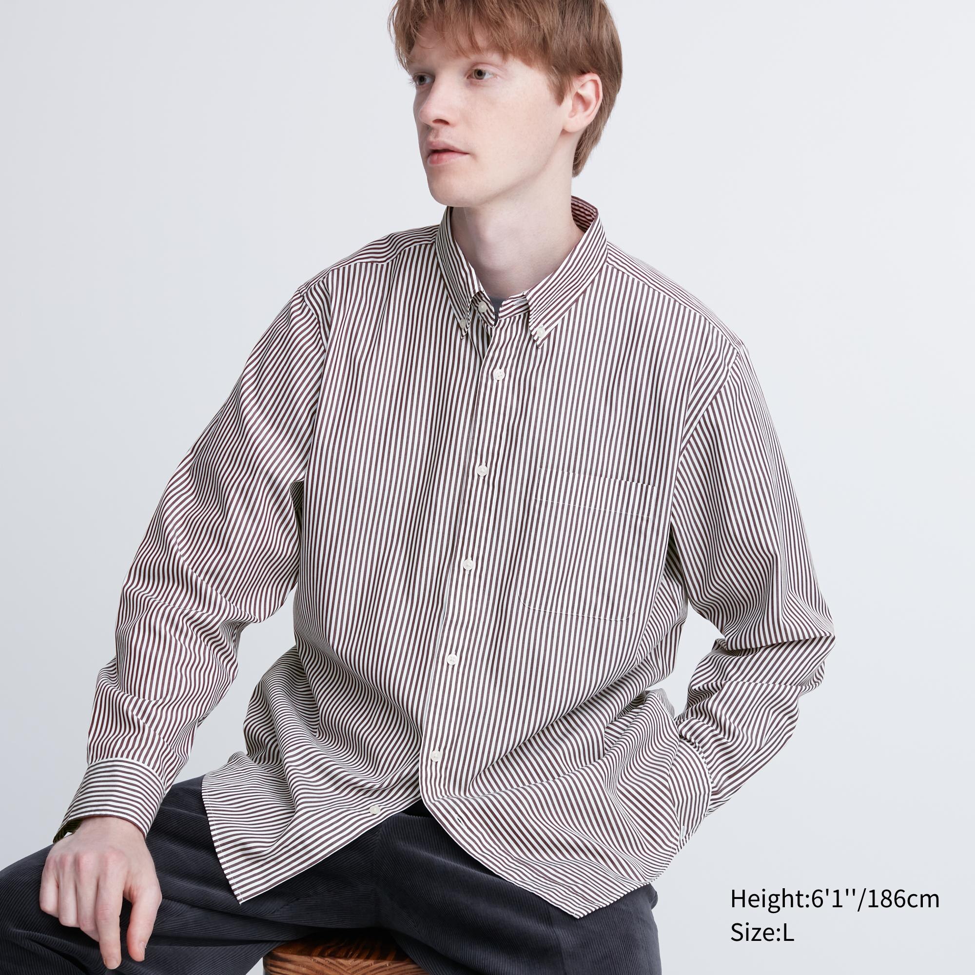 Рубашка UNIQLO в полоску из тонкого хлопка, коричневый
