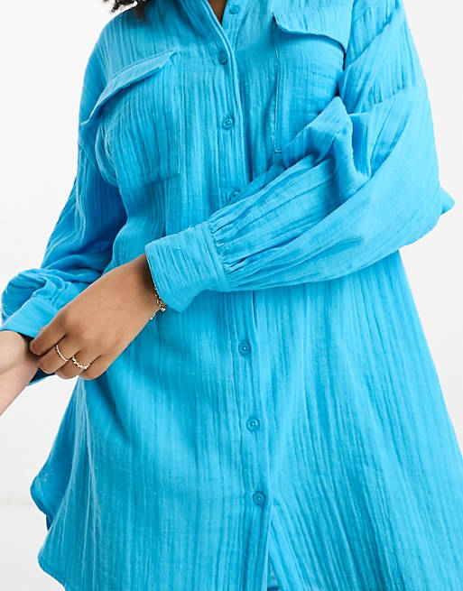 супер оверсайз рубашка из полосатой ткани asos Синее платье-рубашка оверсайз из двойной ткани ASOS DESIGN