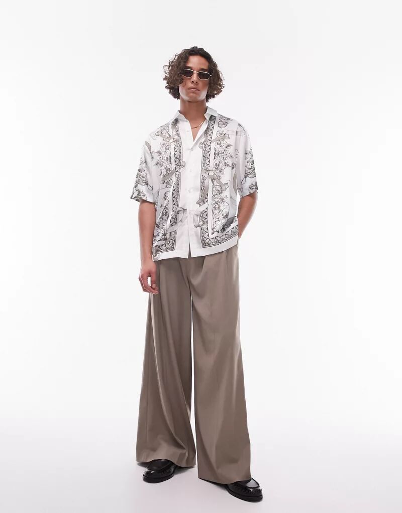 Элегантные широкие брюки Topman Twin каменно-бежевого цвета со складками