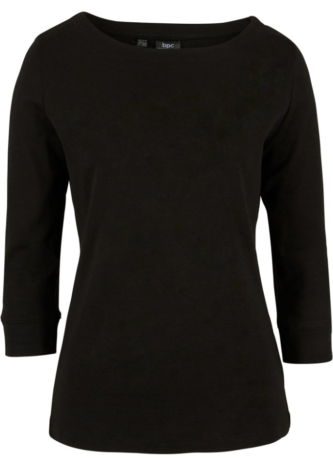 Рубашка-стрейч с вырезом-лодочкой Bpc Bonprix Collection, черный цена и фото