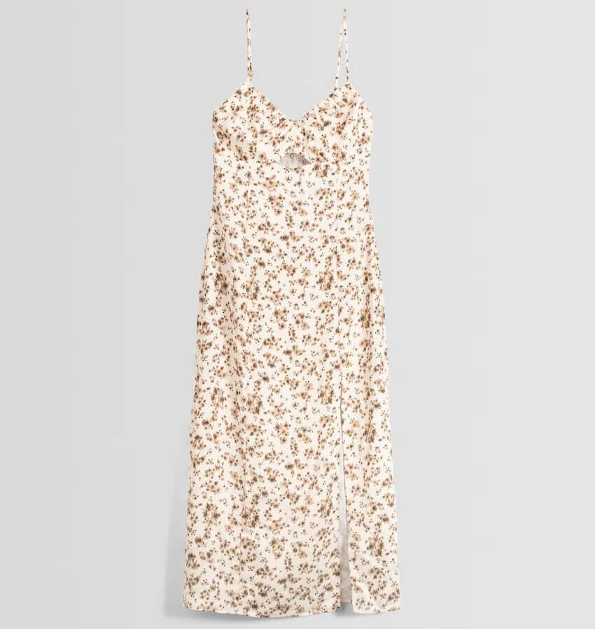 

Платье Bershka Satin Strappy Midi Dress, песочный
