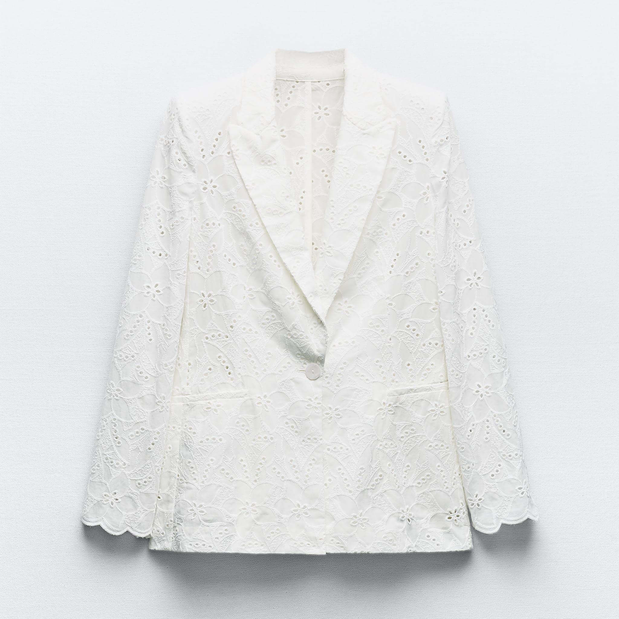 Блейзер Zara Perforated Embroidery, желтовато-белый рубашка zara fine corduroy желтовато белый