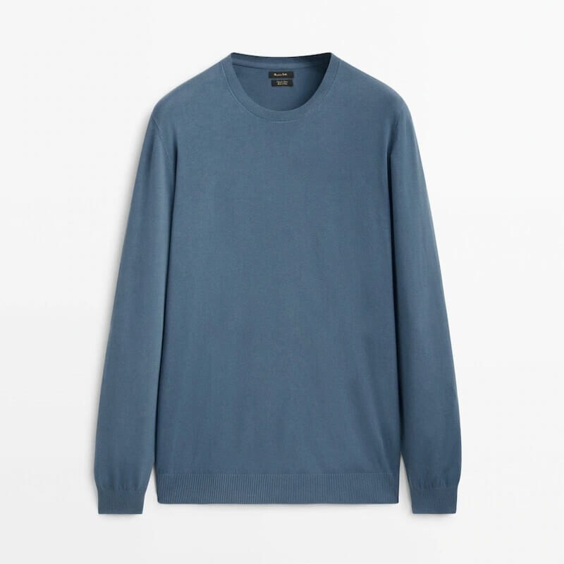 

Свитер Massimo Dutti 100% Cotton Crew Neck, светло-синий