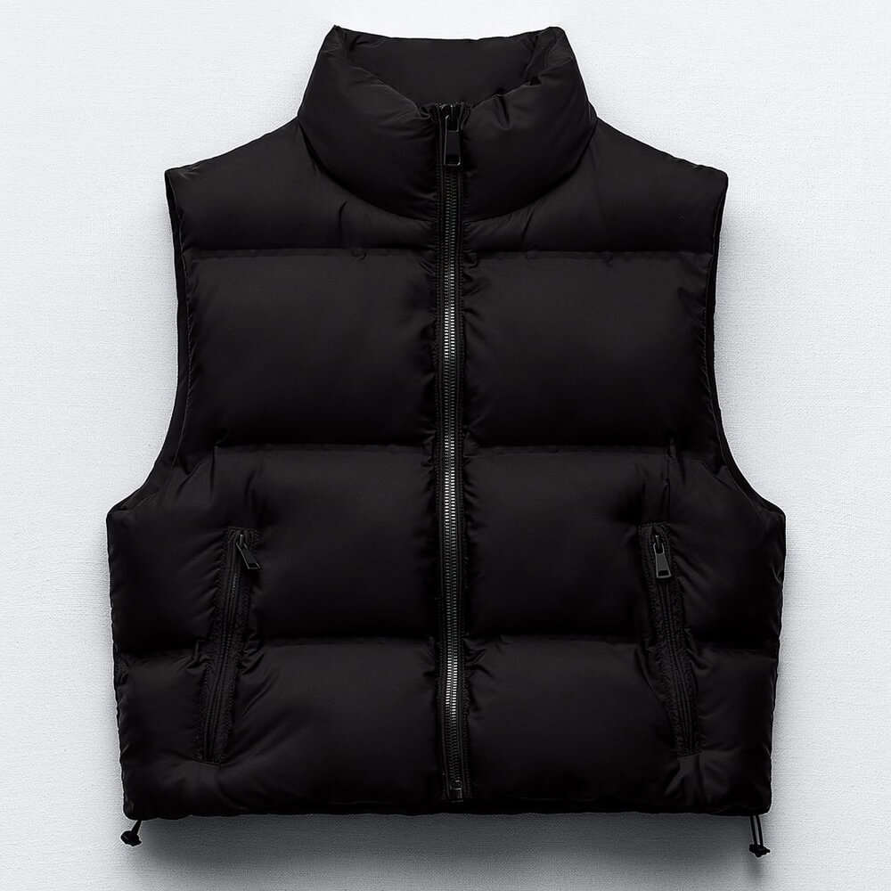 Жилет Zara Water And Wind Protection Cropped, черный куртка анорак zara wind protection faux leather cropped экрю