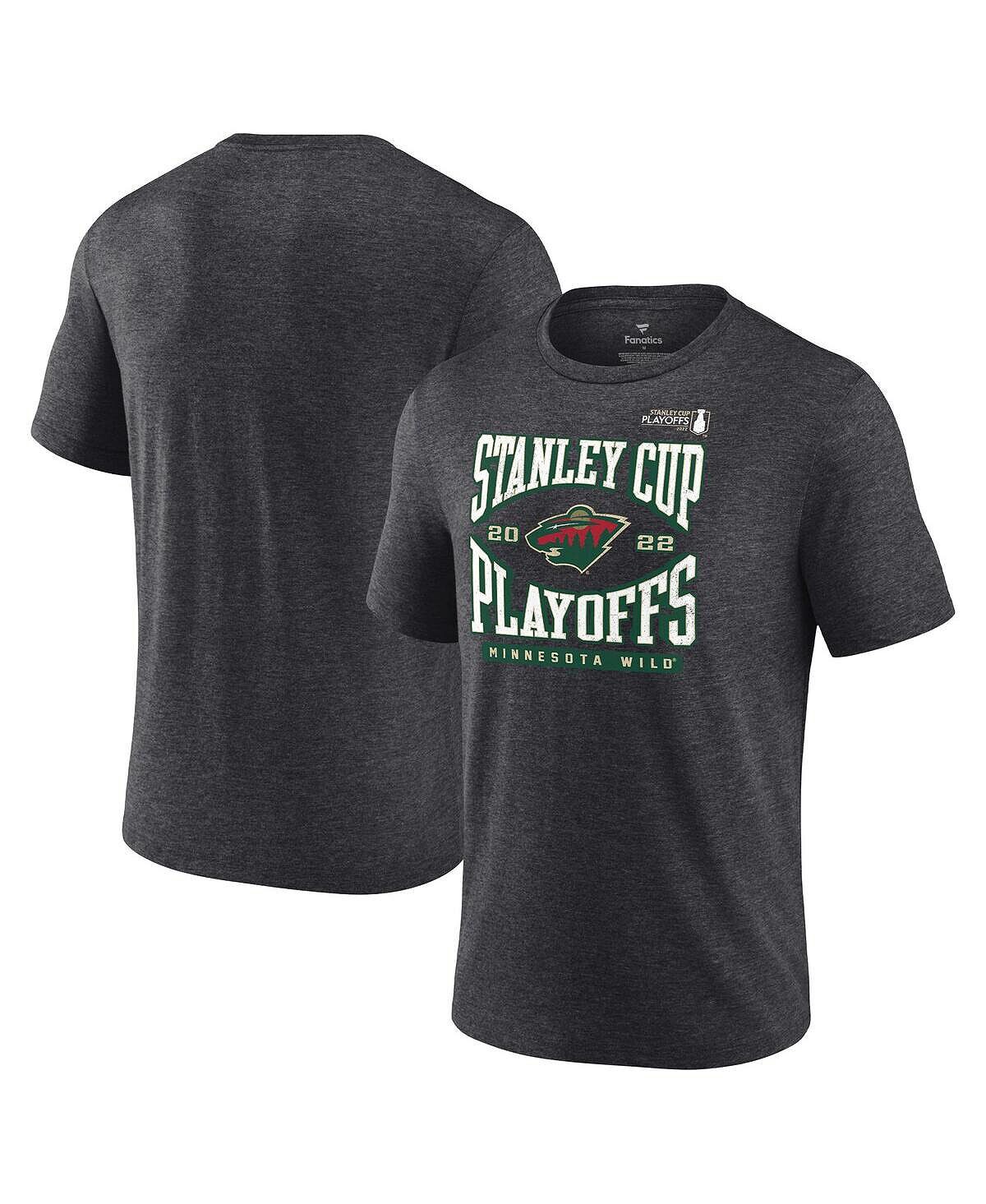 

Мужская фирменная угольно-серая футболка с запахом minnesota wild 2022 stanley cup playoffs Fanatics, мульти