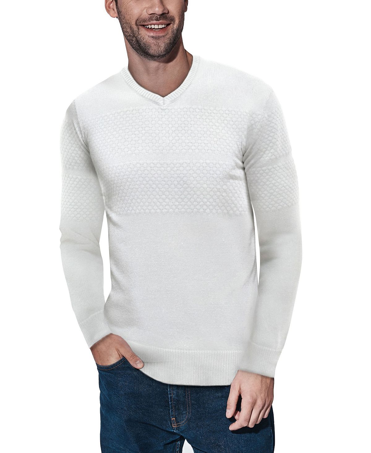 Мужской свитер сотовой вязки с v-образным вырезом X-Ray, мульти пуловер с v образным вырезом xs бежевый