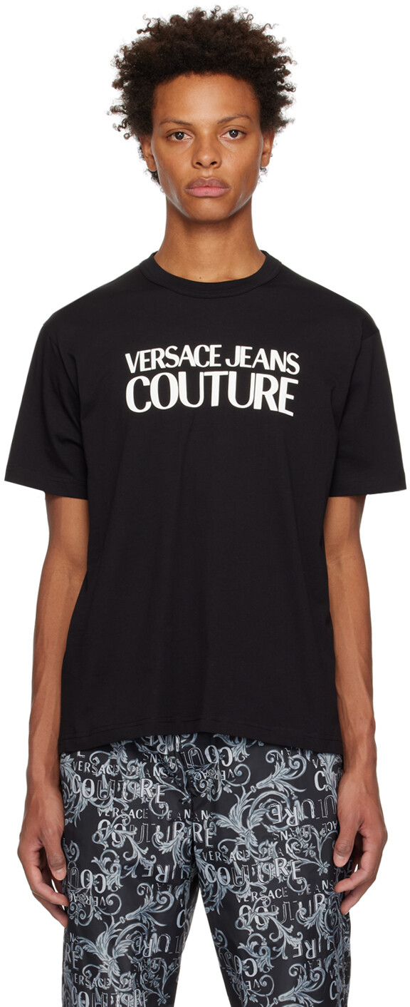 

Черно-белая футболка с логотипом Versace Jeans Couture, Черный