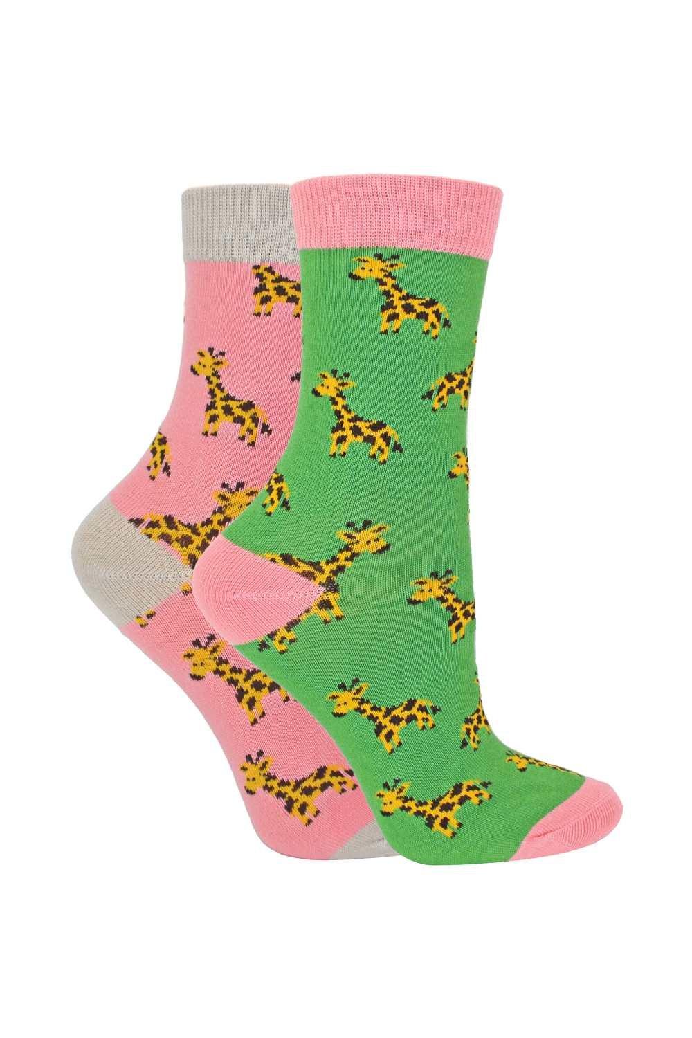 Комплект из 2 носков с животными | Бамбуковые носки с необычным узором Miss Sparrow, зеленый фото