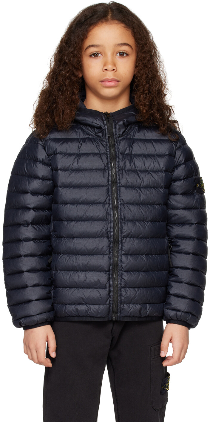 

Детская темно-синяя стеганая пуховая куртка Stone Island Junior