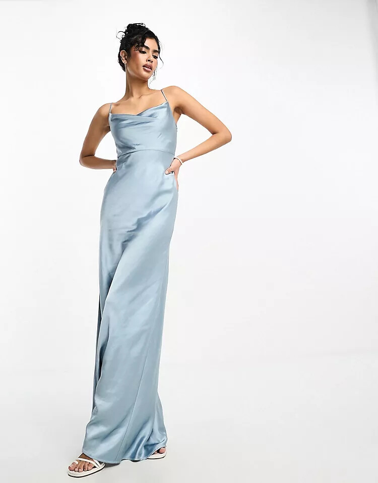 

Платье Six Stories Bridesmaids cowl front satin slip, голубой, Синий