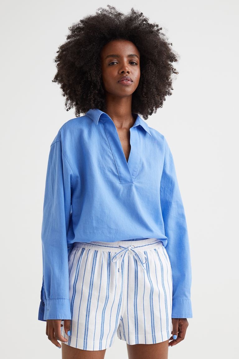 

Шорты из смесового льна H&M, белый/полосатый