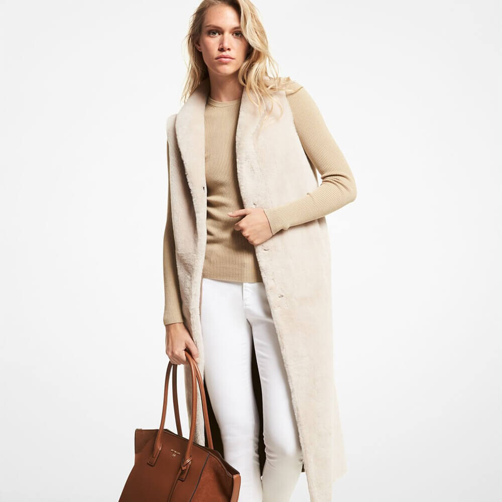 

Жилет Michael Michael Kors Color-Block Shearling and Woven, серо-коричневый