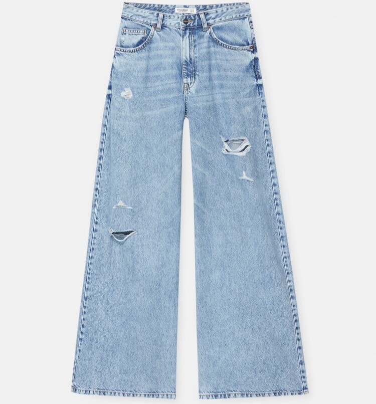 

Джинсы Pull&Bear Wide Leg Medium Shot, синий