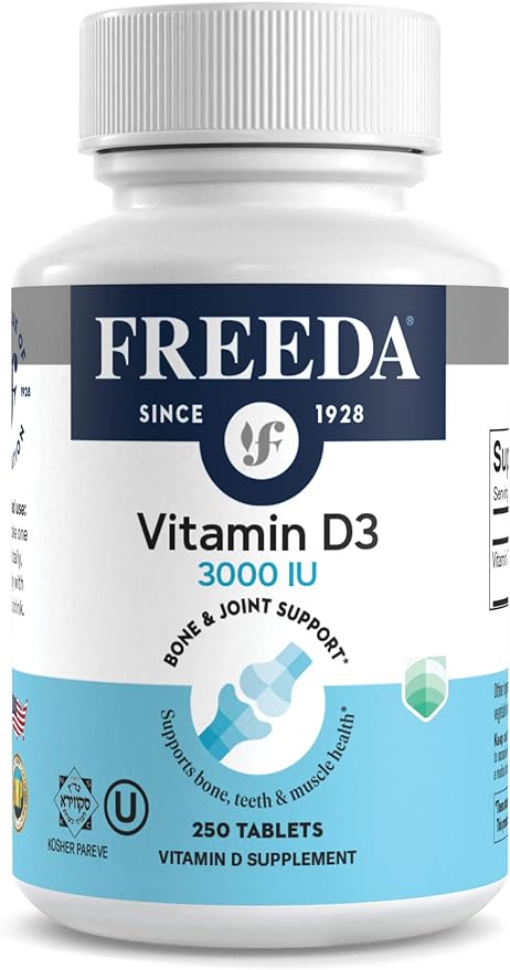 FREEDA Витамин D3-3000 МЕ — высокоэффективная кошерная добавка в таблетках, 250 шт.