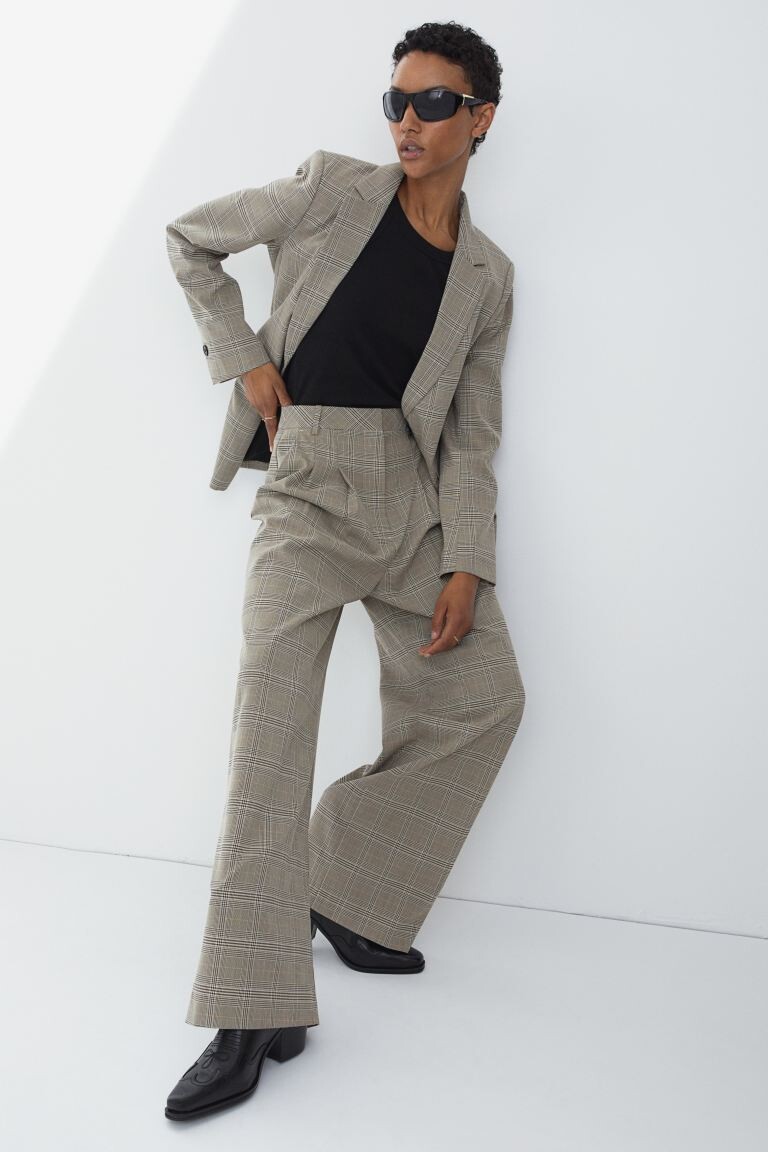 

Мешковатые брюки H&M, темно-бежевый/клетка