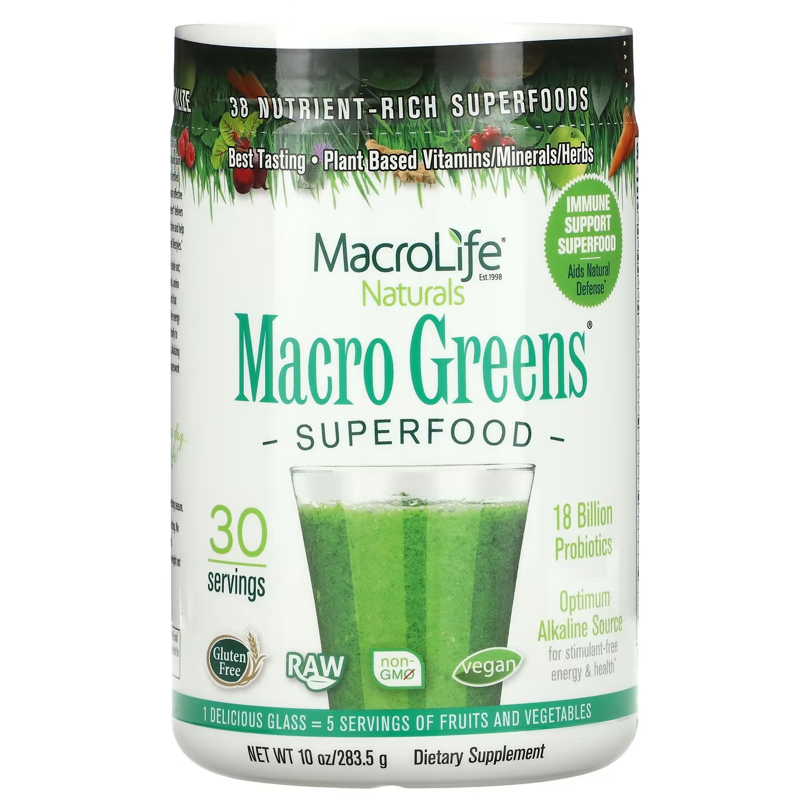Суперфуды Macrolife Naturals Macro Greens, 283,5 г суперфуды и порошок для улучшения пищеварения force factor smarter greens гранат 419 г