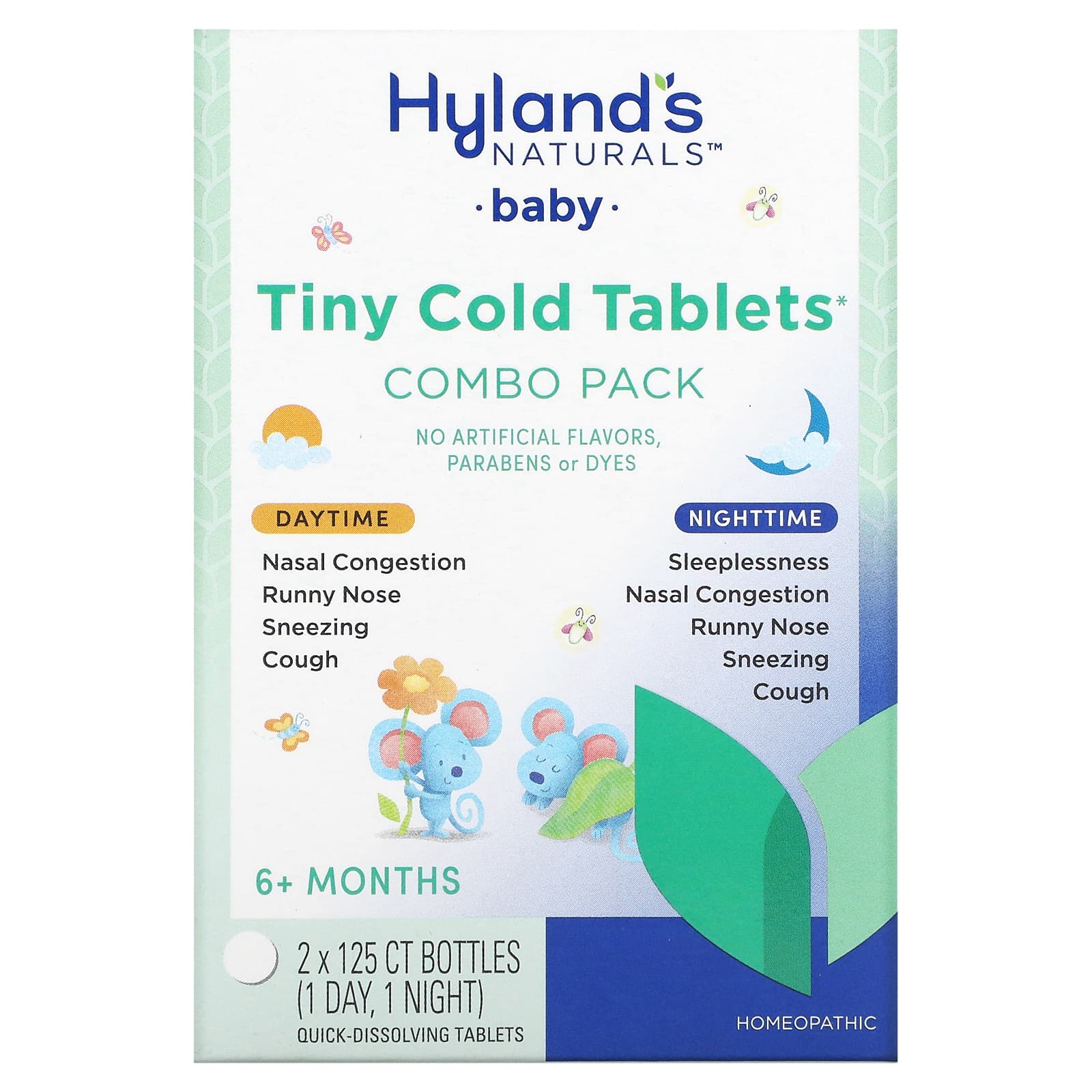 Таблетки Hyland's от простуды для детей от 6 месяцев, 2 флакона по 125 быстрорастворимых таблеток средство hyland s от слизи и простуды для детей от 6 месяцев 2 флакона по 118 мл