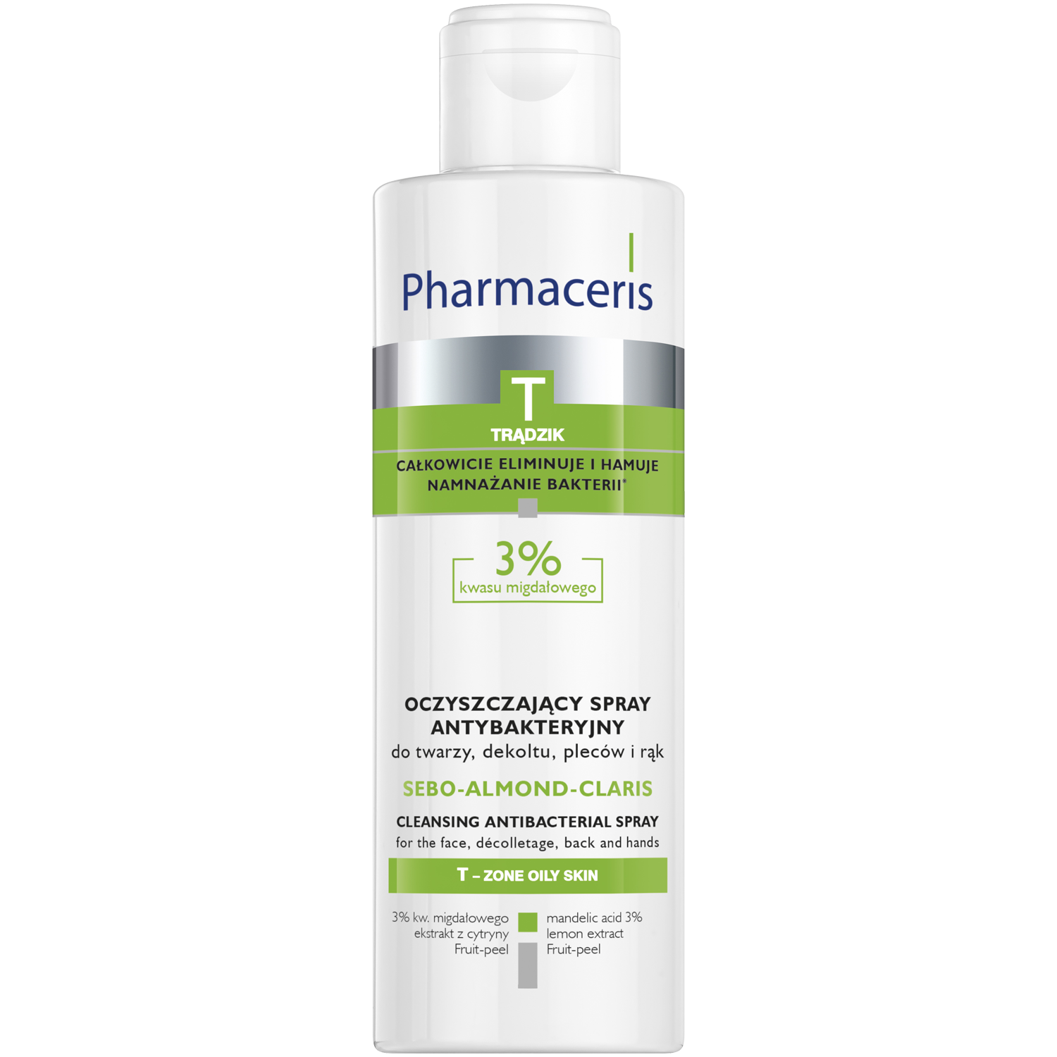 Pharmaceris T Sebo-Almond-Claris бактериостатический очищающий флюид для лица, зоны декольте и спины, 3% миндальная кислота, 190 мл