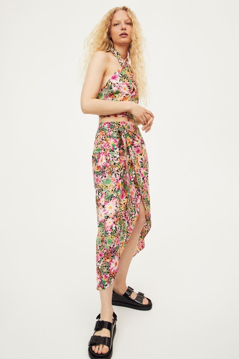 

Юбка с запахом с оттенком лиоцелла H&M, черный/цветы