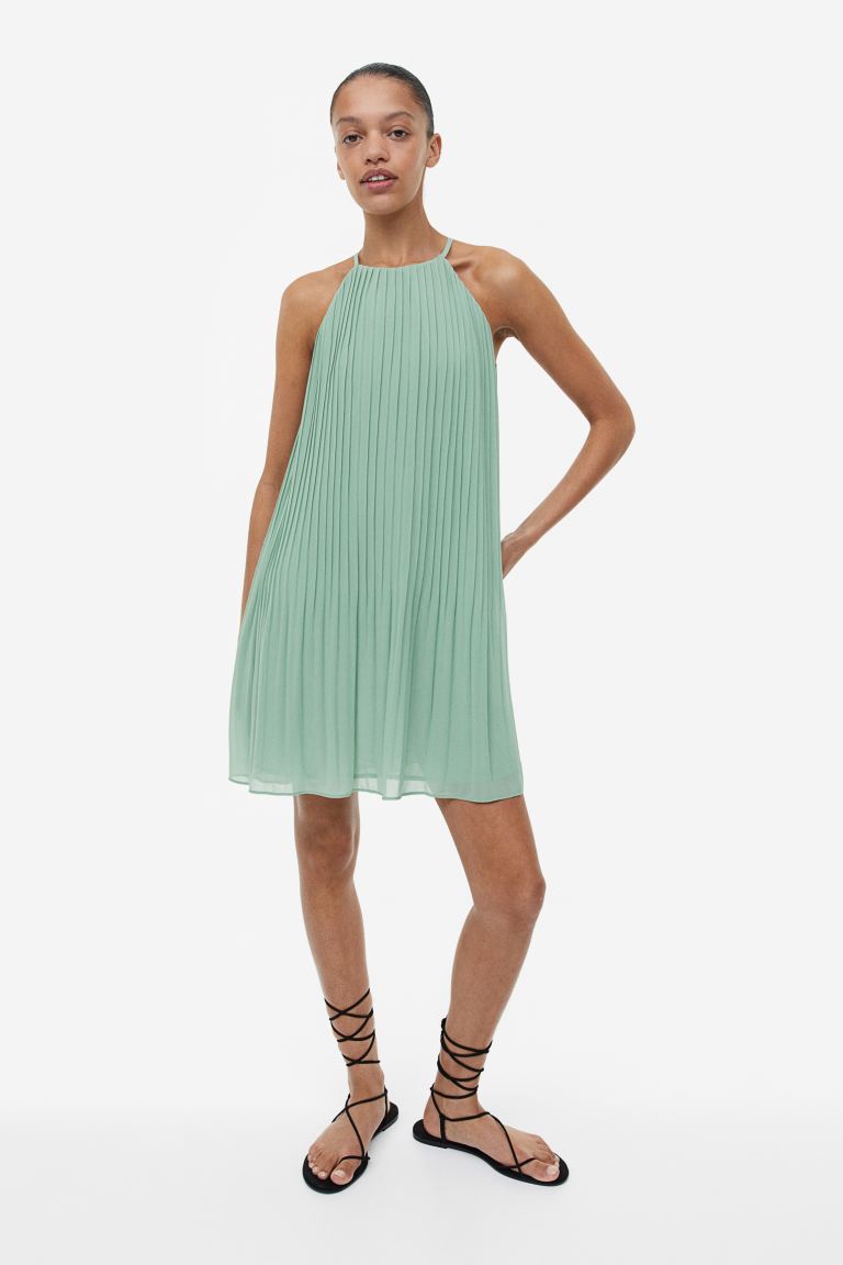 Плиссированное шифоновое платье H&M, светло-зеленый