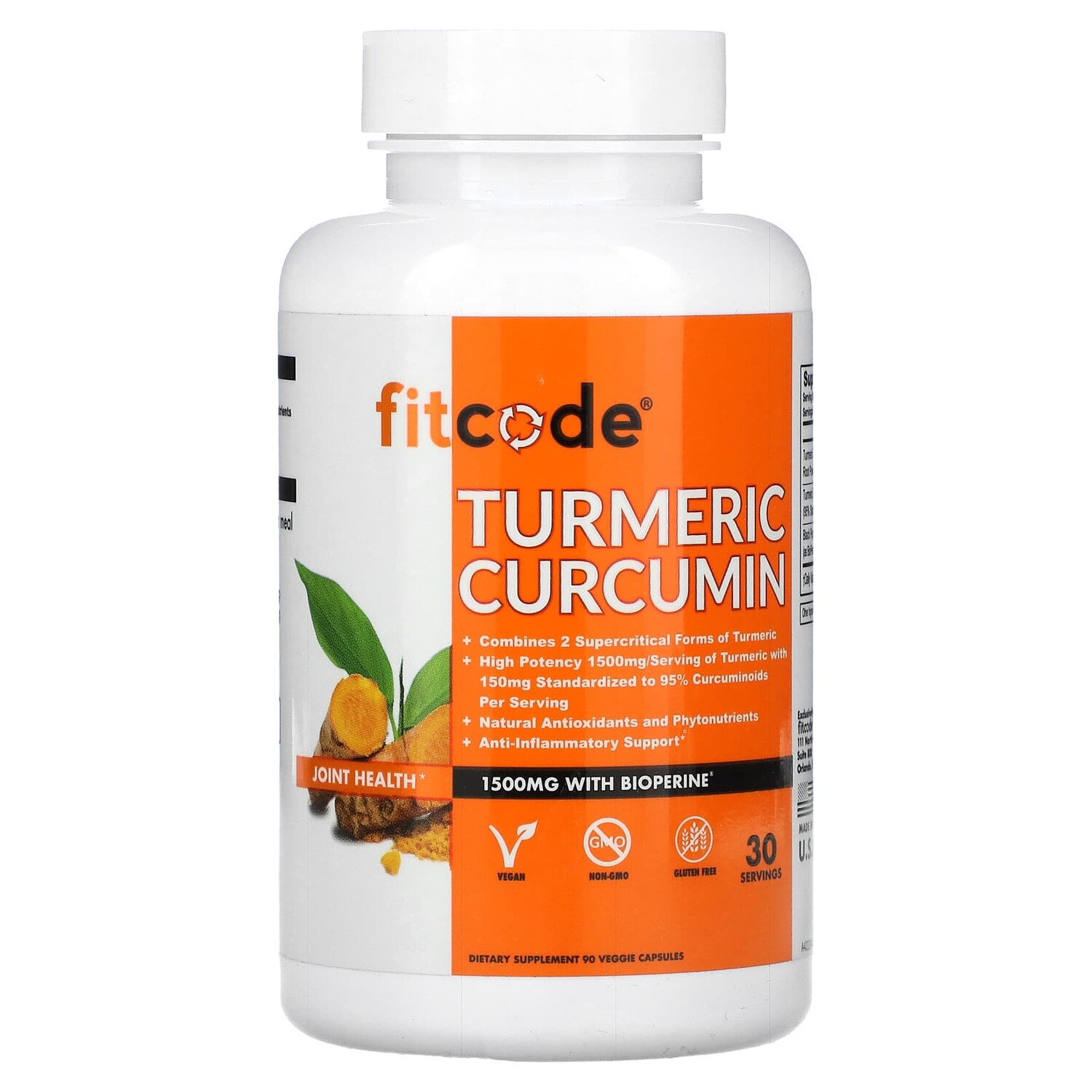 

Куркумин, куркумин, 500 мг, 90 растительных капсул, FITCODE
