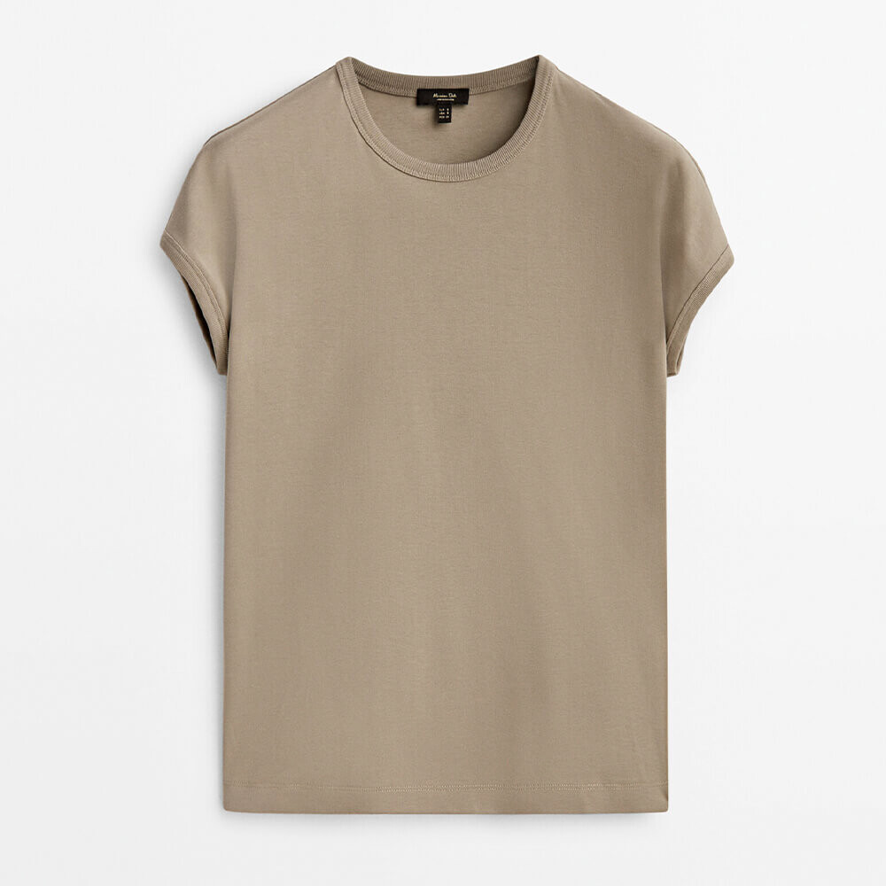 

Футболка из хлопка со спущенными плечевыми швами Massimo Dutti, светлый хаки