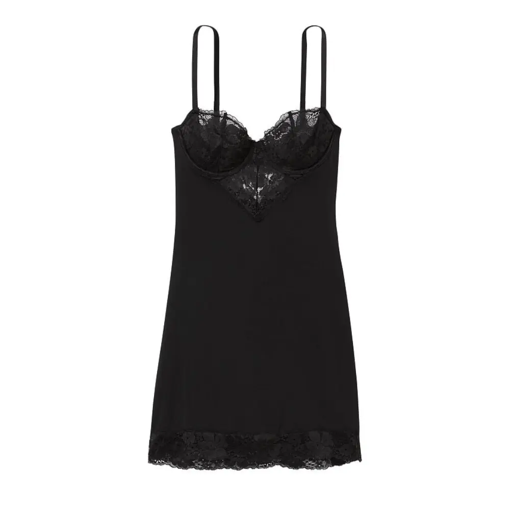 

Платье мини-слип Victorias Secret Modal & Lace Mini Slip, черный