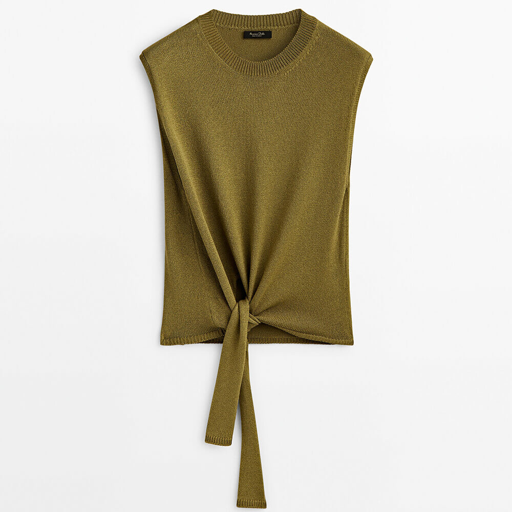 

Трикотажный топ с узлом сбоку Massimo Dutti, оливковый