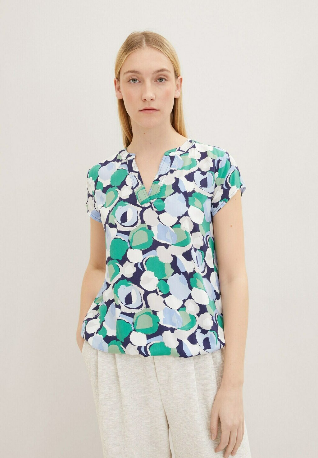 Блузка Tom Tailor с короткими рукавами, зеленый/мультиколор fissman flower design cup lid sea green 11cm
