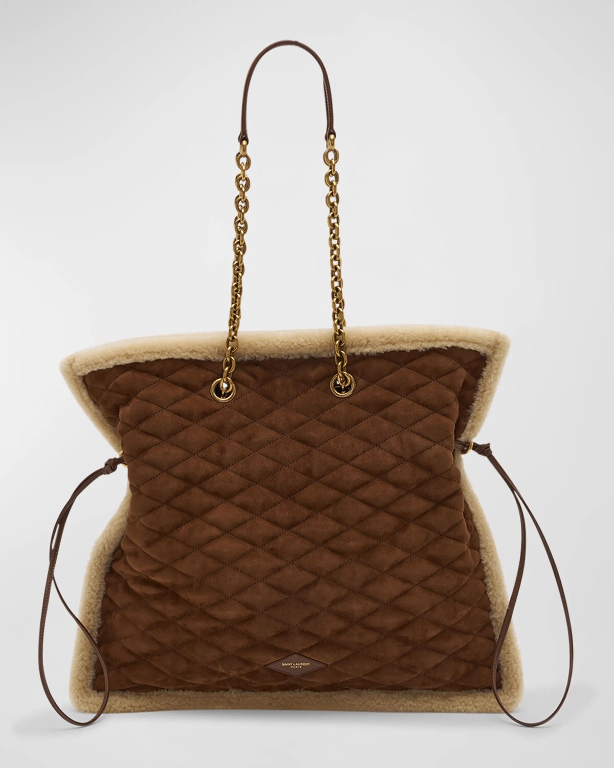 

Большая сумка Le Pochon из замши и овчины Saint Laurent, цвет Dark Brown
