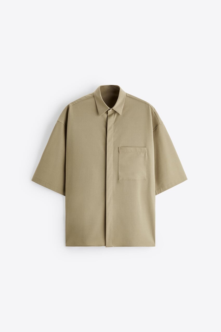 

Рубашка Zara boxy fit, бежевый