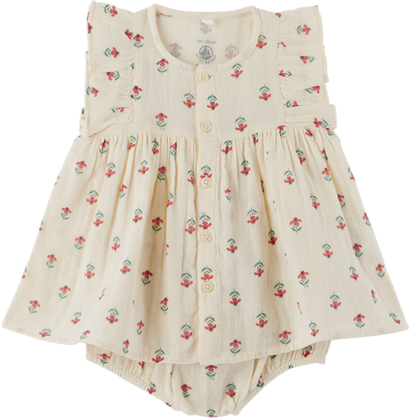 

Детское бежевое платье с цветочным принтом и шаровары Petit Bateau