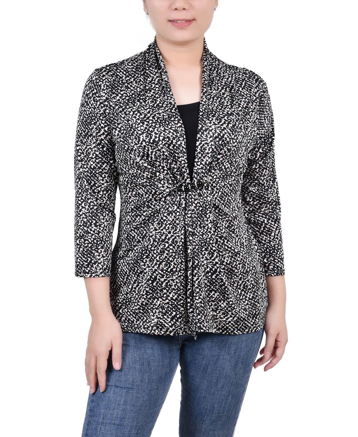 

Миниатюрный топ с рукавом 3/4 и двумя пуговицами NY Collection, мульти