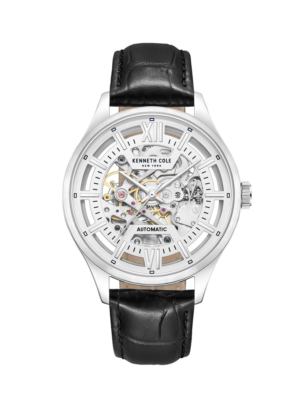

Автоматические часы-скелетоны из нержавеющей стали и кожи/42 мм Kenneth Cole