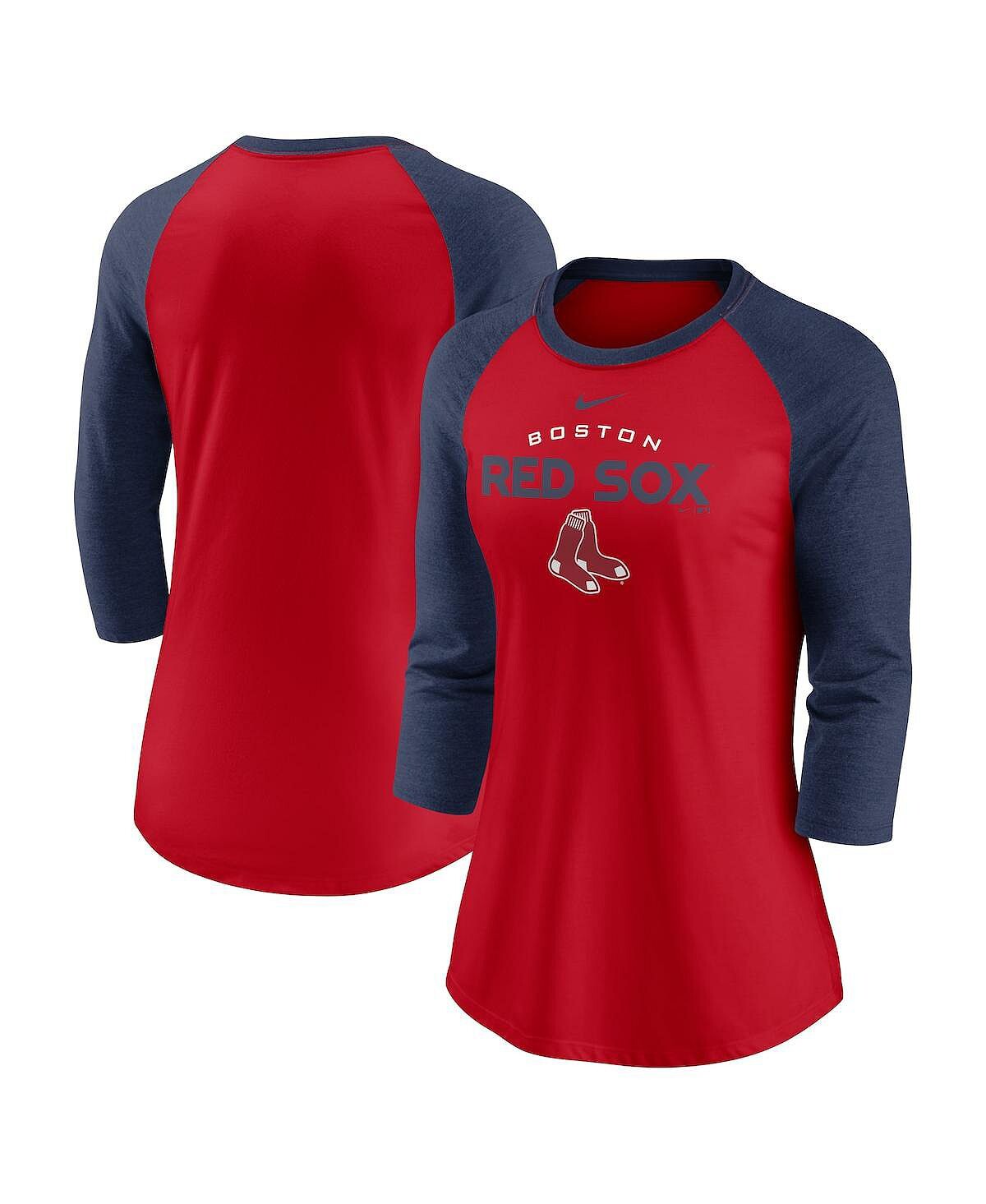 

Женская красно-темно-синяя футболка boston red sox modern baseball arch tri-blend с рукавом три четверти реглан Nike, мульти