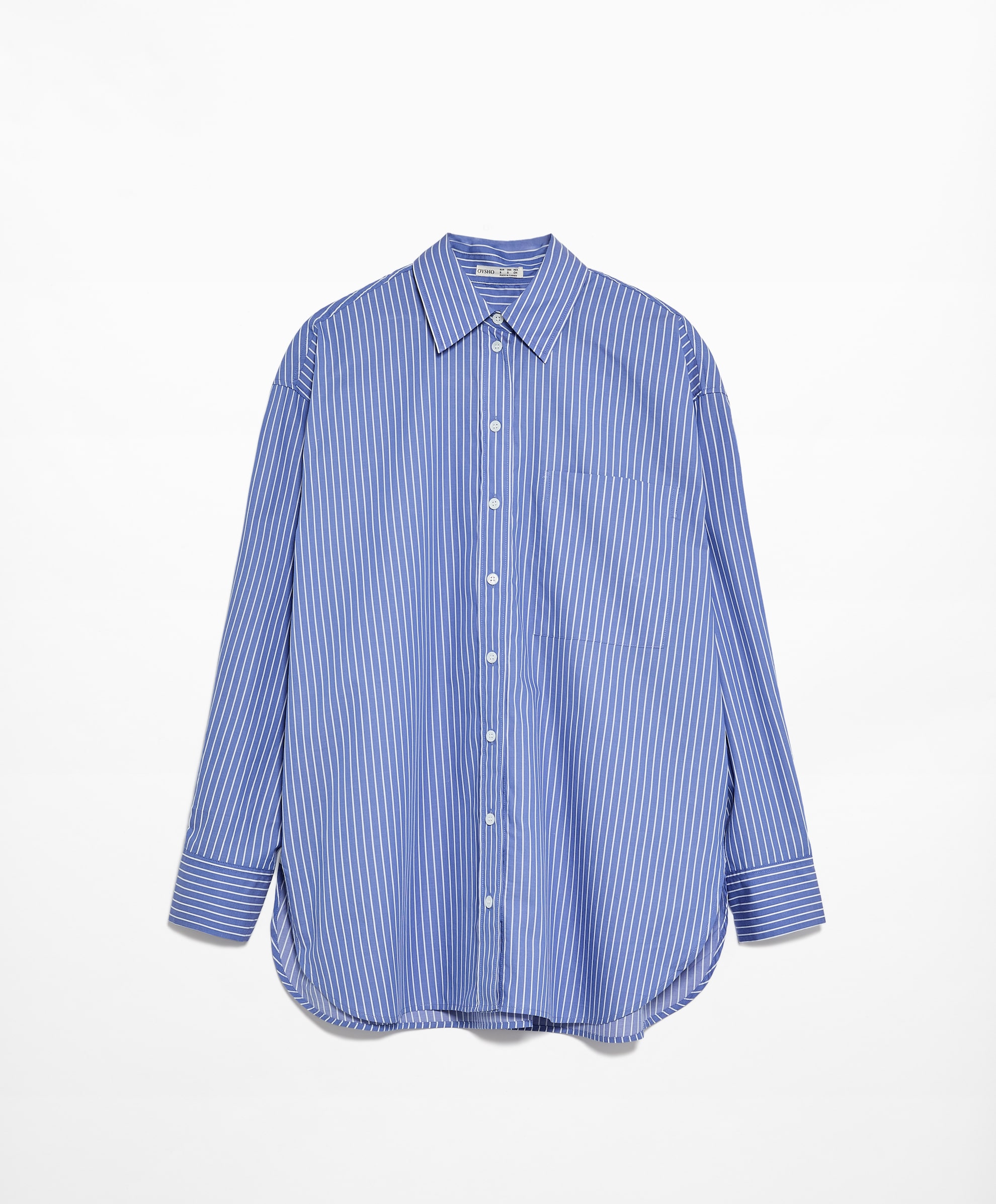 Рубашка Oysho Striped 100% Cotton Long-sleeved, синий футболка с длинным рукавом oysho long sleeved cotton and modal черный