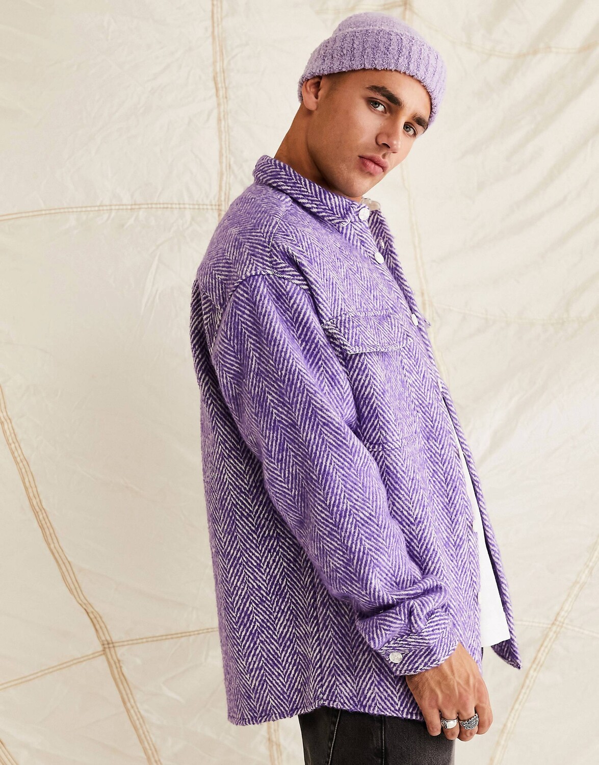 

Пурпурная рубашка свободного кроя с узором \"елочка\" в стиле 90-х ASOS DESIGN