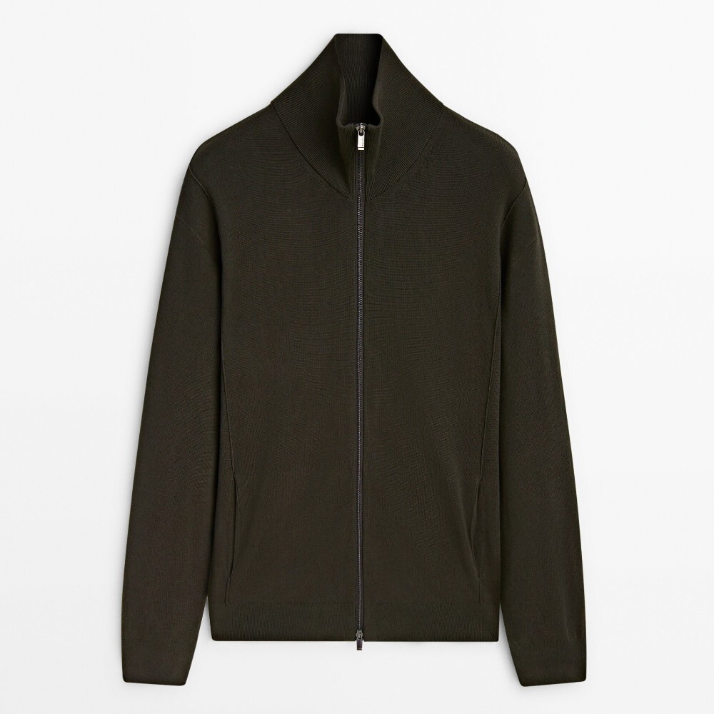

Кардиган Massimo Dutti Milano Knit With A Mock Neck And Zip, серый