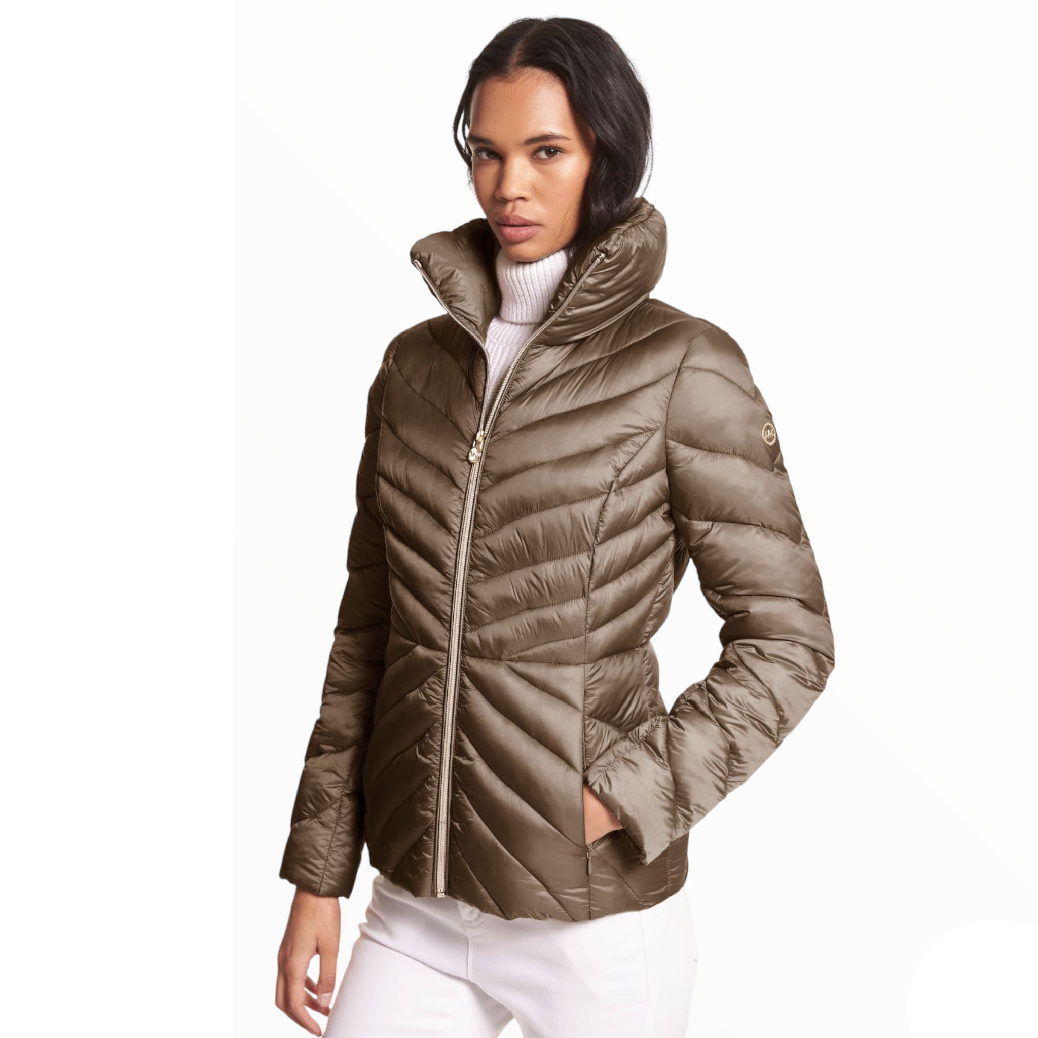 цена Куртка Michael Michael Kors Quilted Nylon Packable Puffer, коричневый