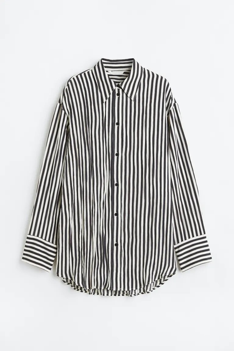 

Рубашка H&M in crinkled chiffon, чёрный в полоску