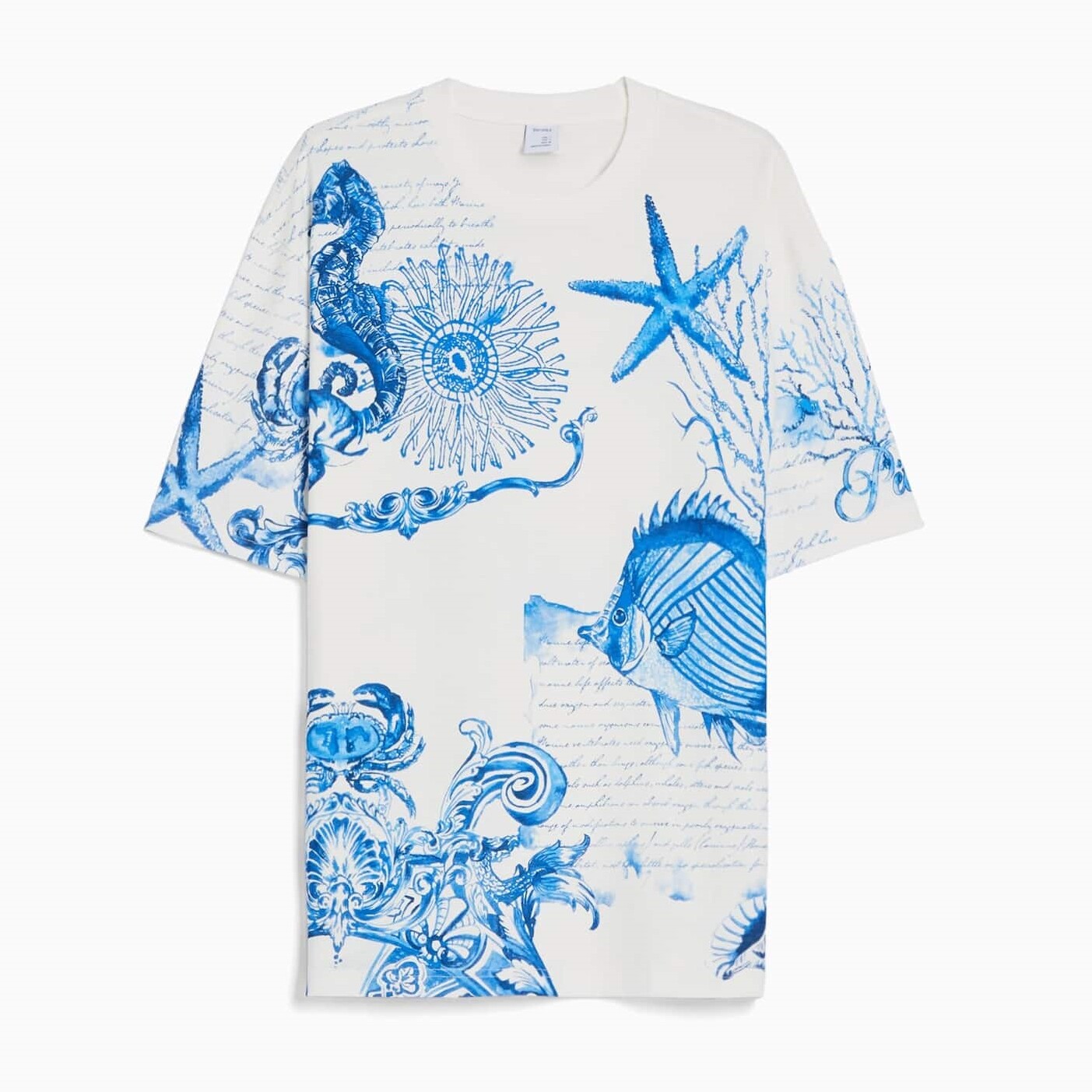 

Футболка Bershka Print Boxy Fit Short Sleeve, белый/синий