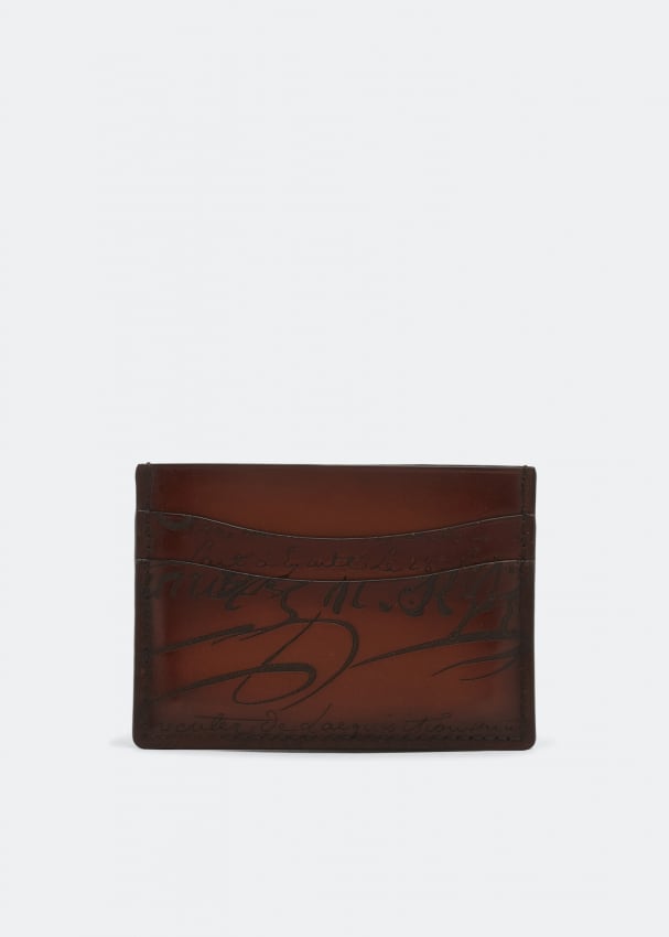 цена Картхолдер BERLUTI Bambou Scritto leather card holder, коричневый