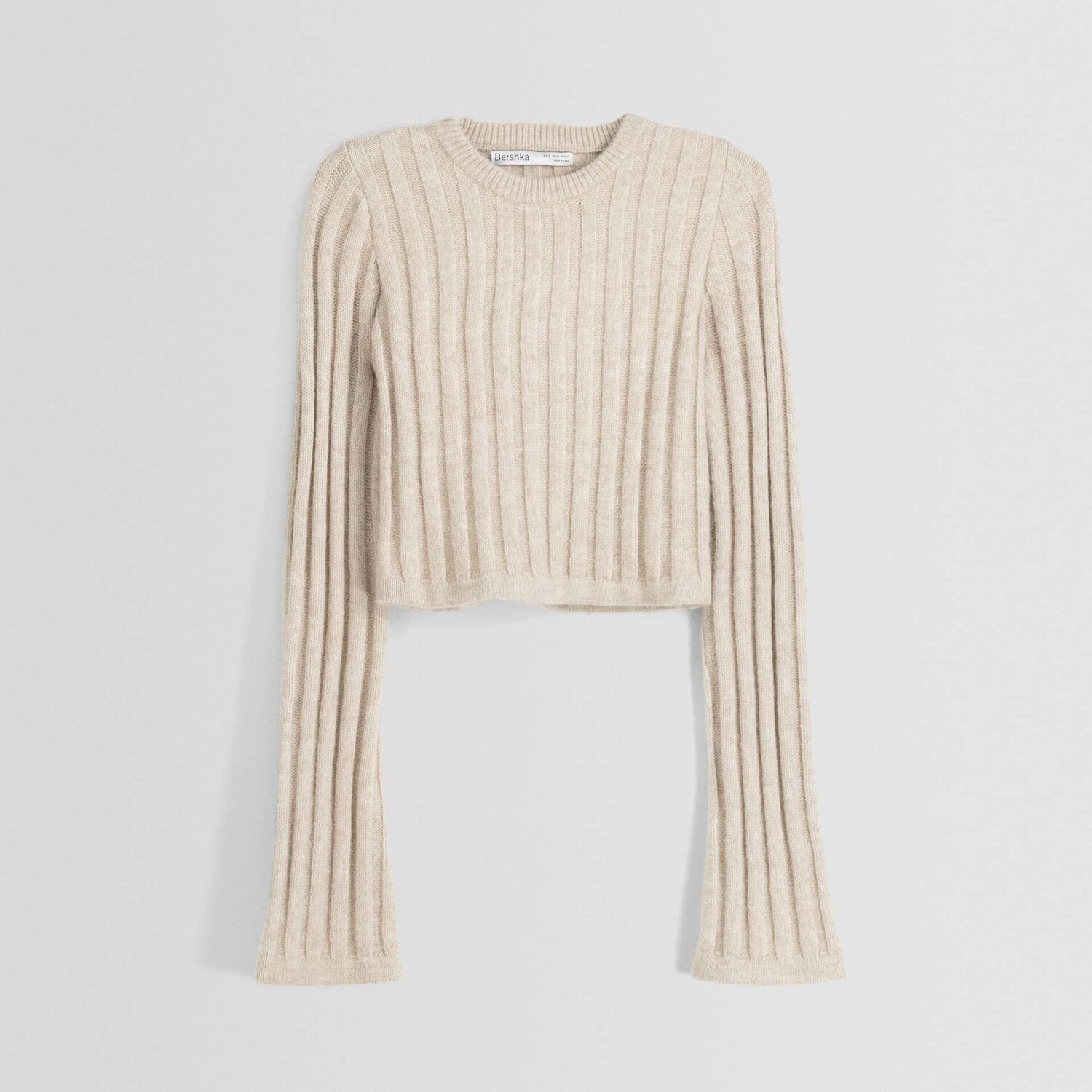 

Свитер Bershka Ribbed Cropped, бежевый