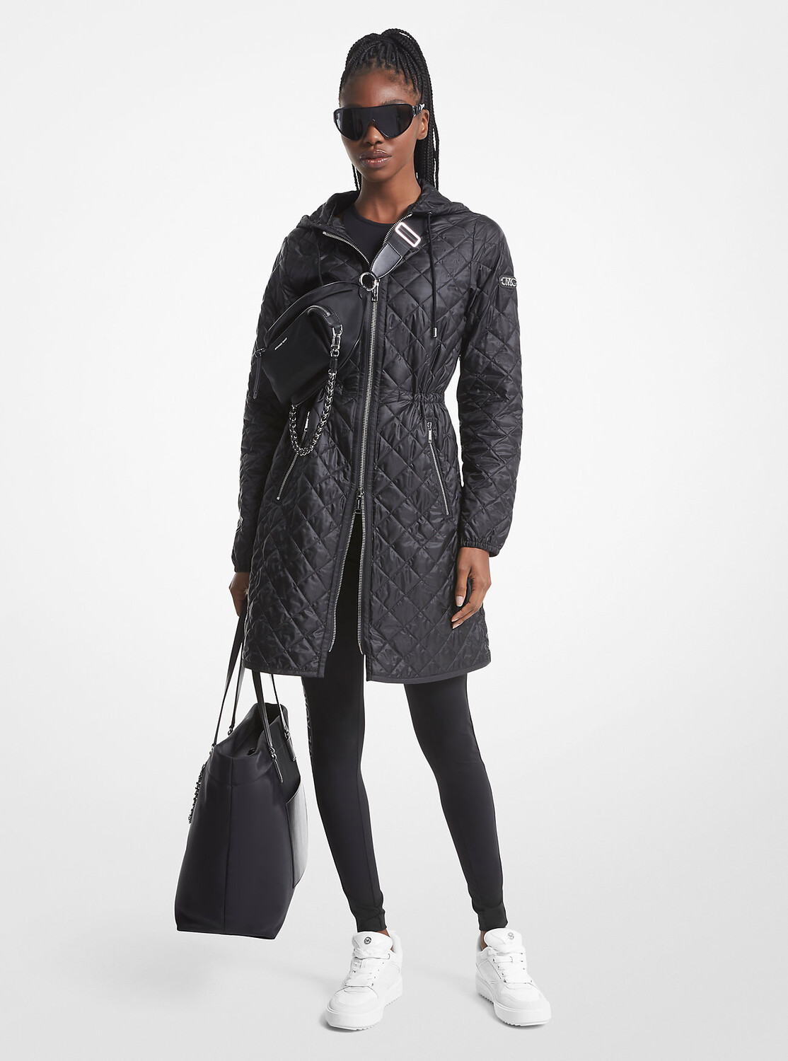 

Куртка утепленная Michael Michael Kors Quilted Satin Ciré Hooded, черный