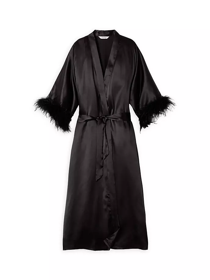 цена Шелковый халат с отделкой из перьев шелковицы Petite Plume, черный