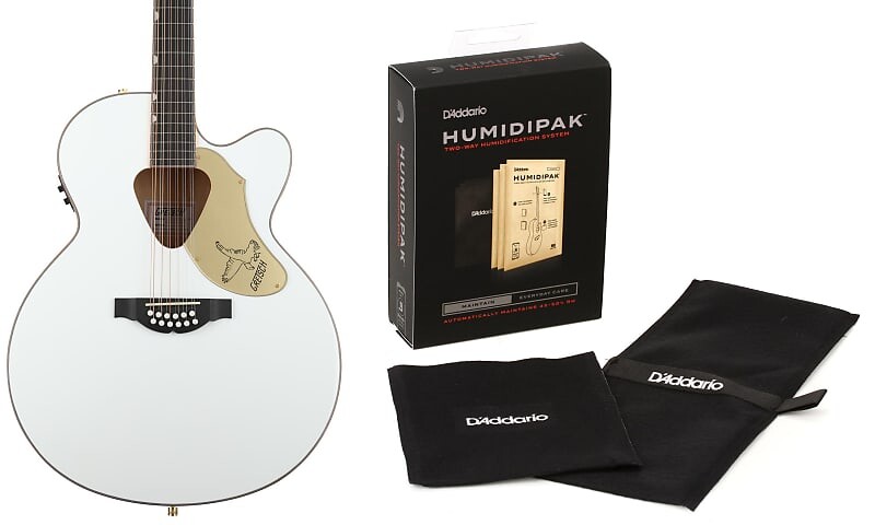 

Gretsch G5022CWFE-12 Rancher Falcon Jumbo — белый комплект с увлажнителем D'Addario, поддерживающим автоматическую систему контроля влажности Gretsch + D'Addario 2714025505=1 PW-HPK-01=1