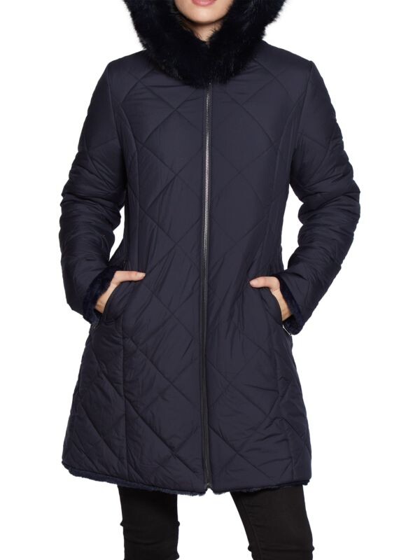 

Пуховик с отделкой из искусственного меха с капюшоном Blue Duck Navy